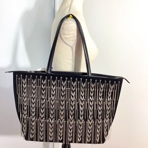NWT CROMIA WOMAN'S LARGE LEATHER SUEDE TOTE BLACK  BAG FRINGE CHAINS AT FRONT